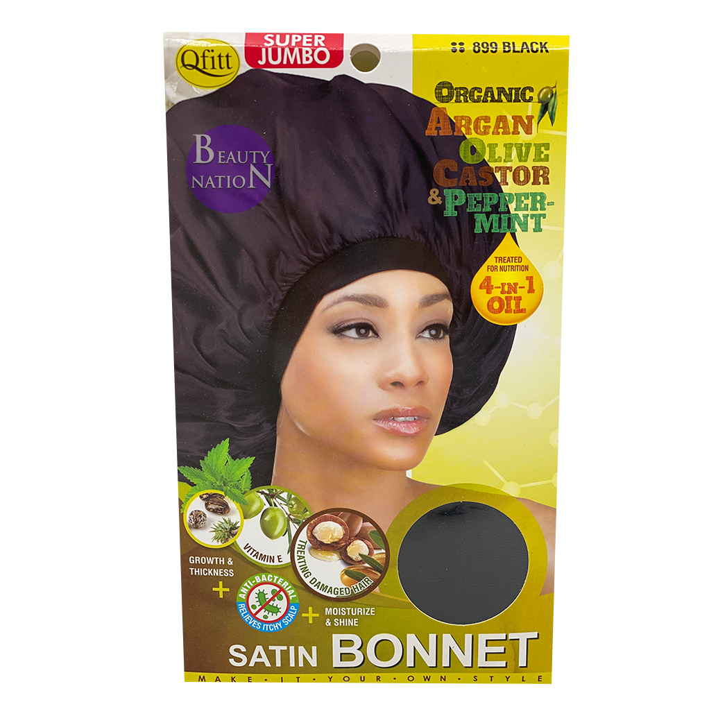 Qfitt 4 In 1 Oil Infused Super Jumbo Satin Bonnet #898/#899 Black