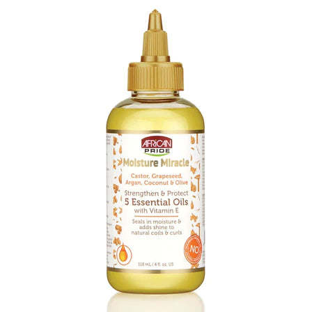 African Pride Moisture Miracle 5 Essential Oils, With Vitamin E, Strengthen & Protect, 4 Oz
