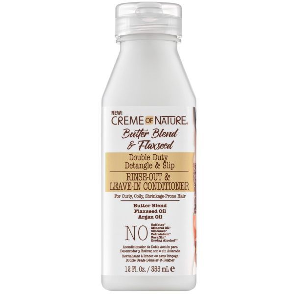 Creme Of Nature Butter Blend & Flaxseed Double Duty Detangle & Slip Rinse-Out & Leave-In Conditioner 12 Oz