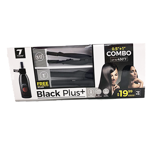 Tyche Black Combo - Ceramic Flat Iron Set W/ Heat Protectant Spray