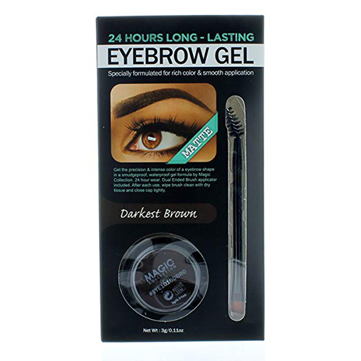 Eyebrow Gel + Brush Waterproof And Smudge Proof Formula 24 Hours Long Lasting By Magic (Darkest Brown)