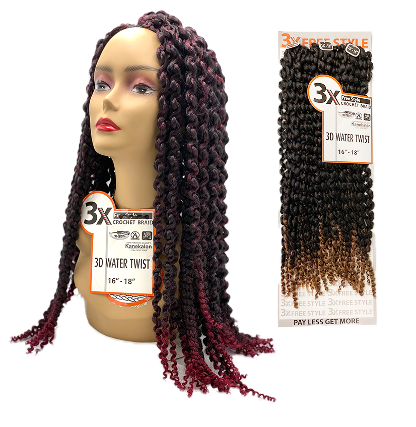 3X Crochet 3D Water Twist Braid 16"-18" By NYQ