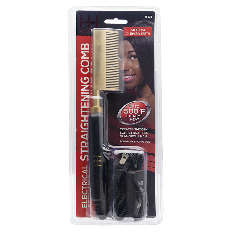  Hot & Hotter Electrical Straightening Comb Medium Curved Teeth #5531