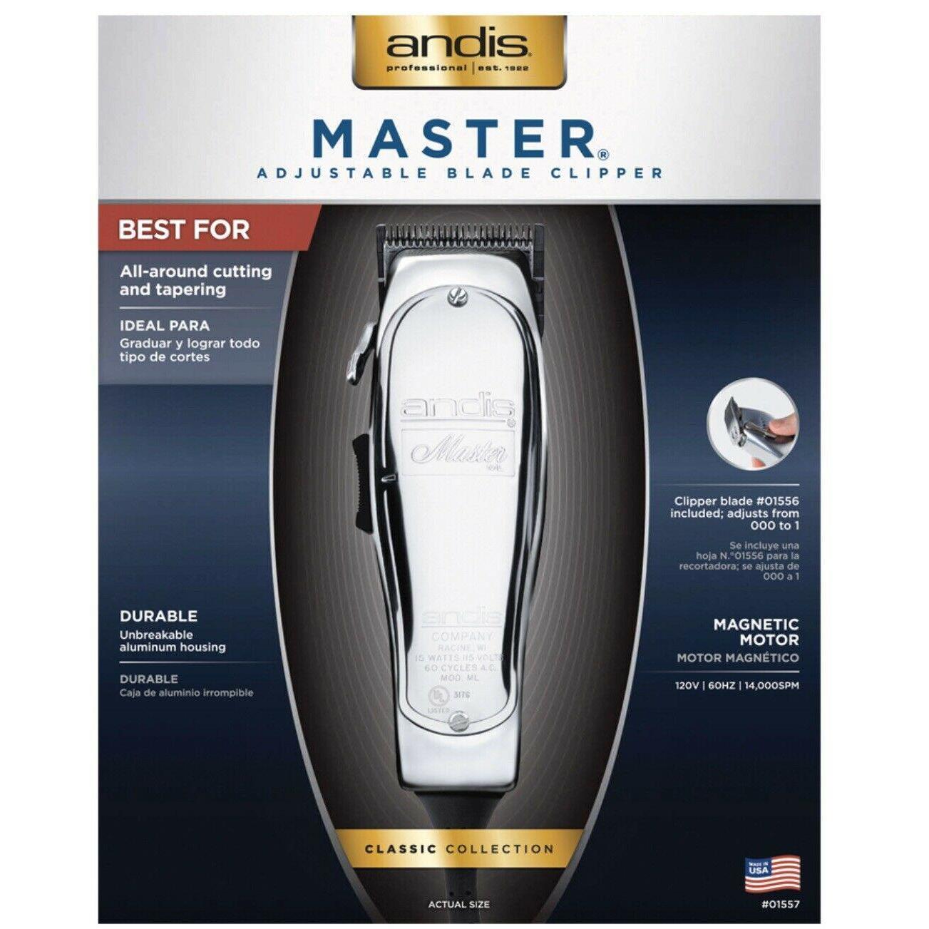  Andis Master Hair Clipper Adjustable Blade, Silver (01557)