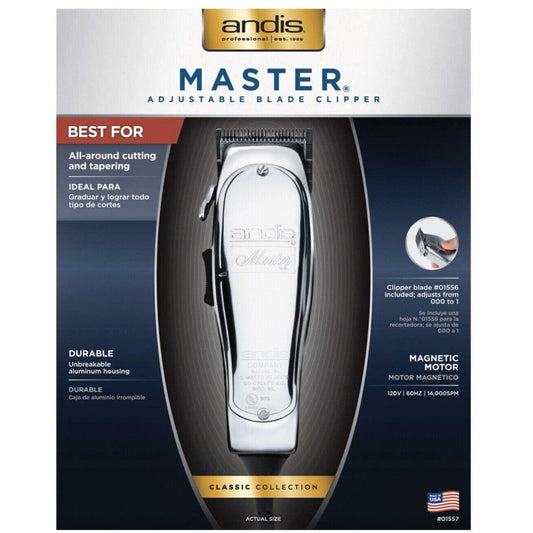  Andis Master Hair Clipper Adjustable Blade, Silver (01557)