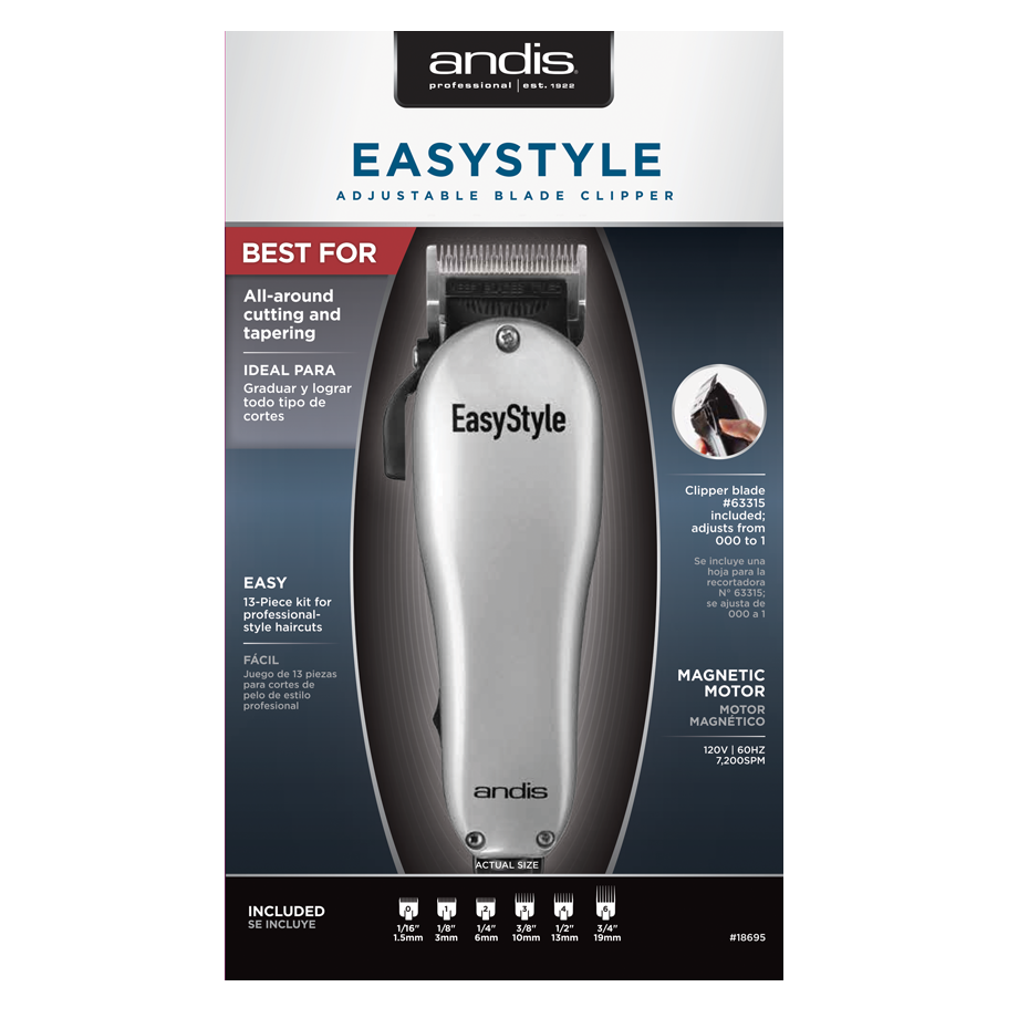  ANDIS EASYSTYLE ADJUSTABLE BLADE CLIPPER 13 PIECE KIT #18695