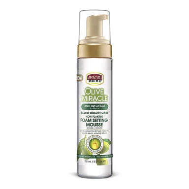  African Pride Olive Miracle Non-Flaking Foam Setting Hair Mousse 8.5 Oz