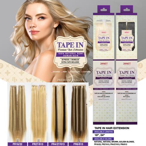  Janet Collection Natural Remy Human Hair Tape In Extension Straight 20Pcs