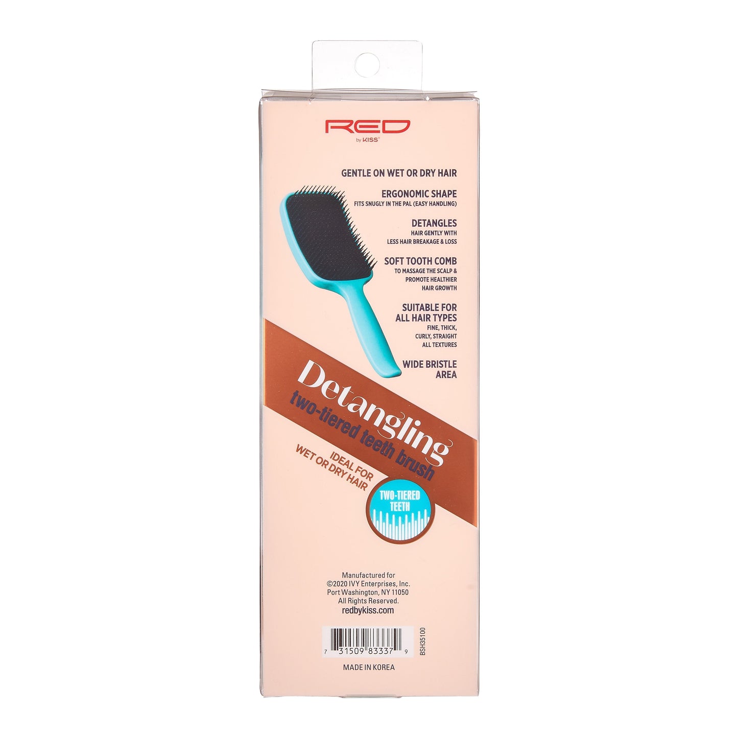  RED Detangling Two-Tiered Teeth Brush By Kiss #BSH35