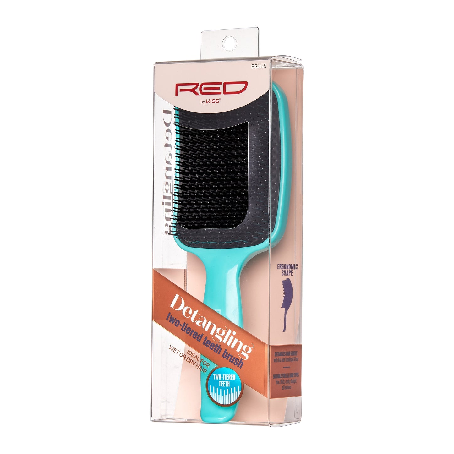  RED Detangling Two-Tiered Teeth Brush By Kiss #BSH35