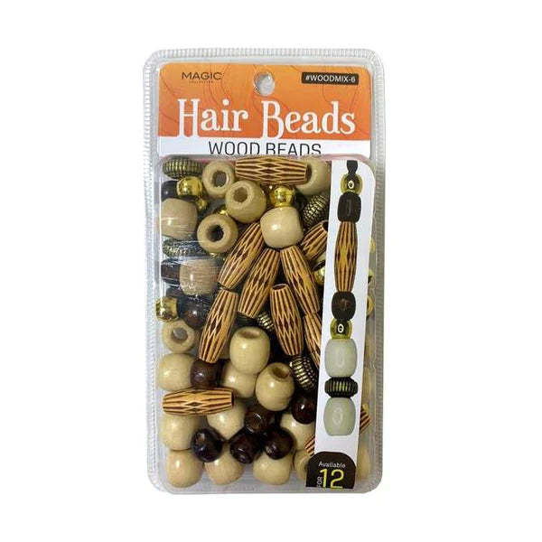  Magic Collection Wood Hair Beads For 12 Braids #WOODMIX-6