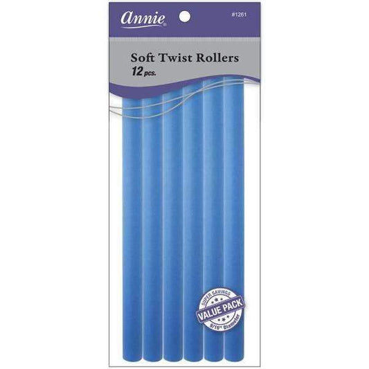  Annie Soft Twist Rollers 10in 12ct Blue Value Pack #1261