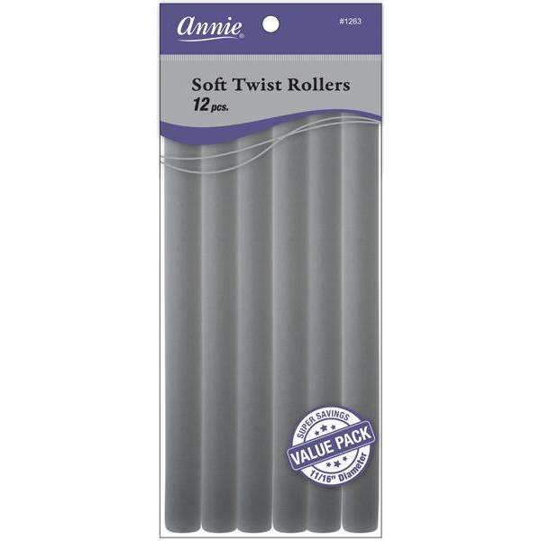  Annie Soft Twist Rollers 10in 12ct Gray Value Pack - #1263