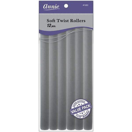  Annie Soft Twist Rollers 10in 12ct Gray Value Pack - #1263