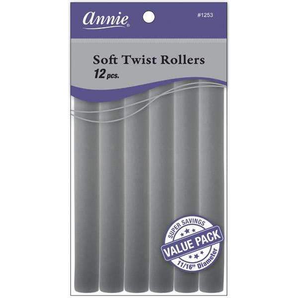  Annie Soft Twist Rollers 7in 12ct Gray Value Pack - #1253
