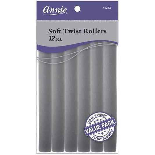  Annie Soft Twist Rollers 7in 12ct Gray Value Pack - #1253
