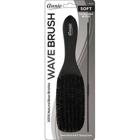  Annie Soft Wood Wave Boar Bristle Brush With Comb 8.5 Inch #2119