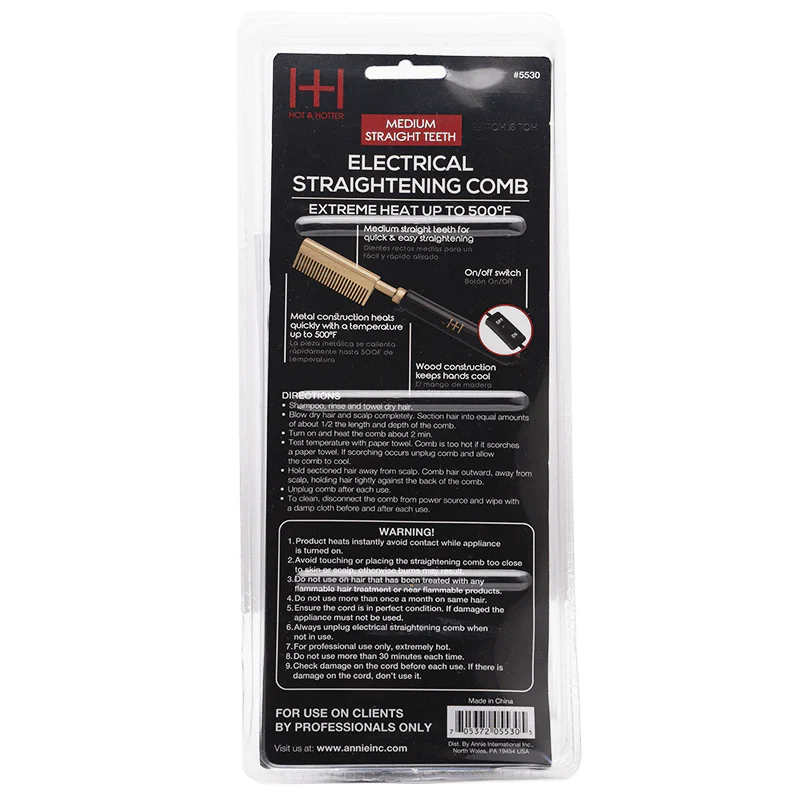  Hot & Hotter Electrical Straightening Comb Medium Straight Teeth #5530