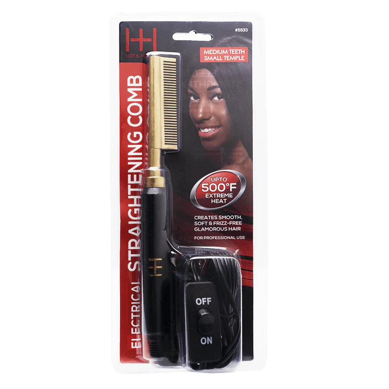  Hot & Hotter Electrical Straightening Comb Medium Teeth Small Temple Head #5533
