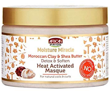  African Pride Moisture Miracle Moroccan Clay & Shea Butter Detox & Soften Heat Activated Masque 12 OZ